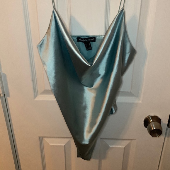 M Turquoise Satin Crowl Neck Bodysuit - Picture 1 of 1